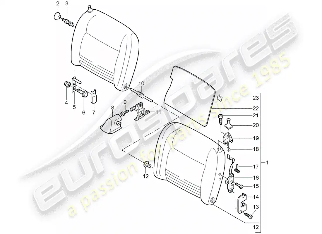 porsche 2004 (996 turbo / gt2) respaldo del asiento de emergencia diagrama de piezas