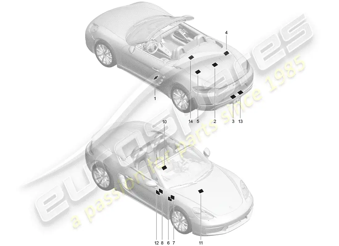 porsche 2018 (718 boxster) señales/avisos diagrama de piezas