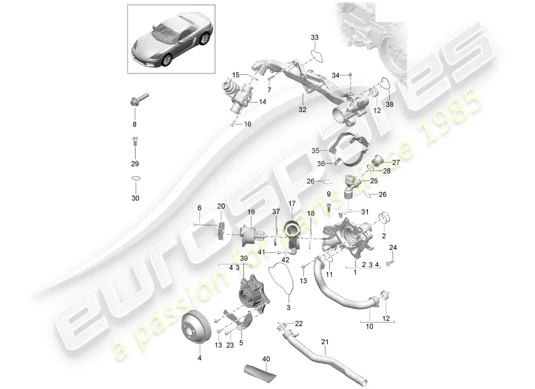 porsche 2018 (718 boxster) water cooling diagrama de piezas