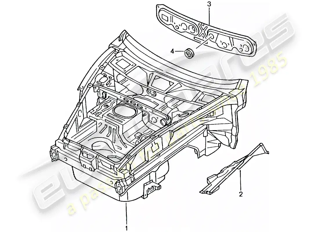 porsche 2004 (996 turbo / gt2) diagrama de piezas del extremo delantero