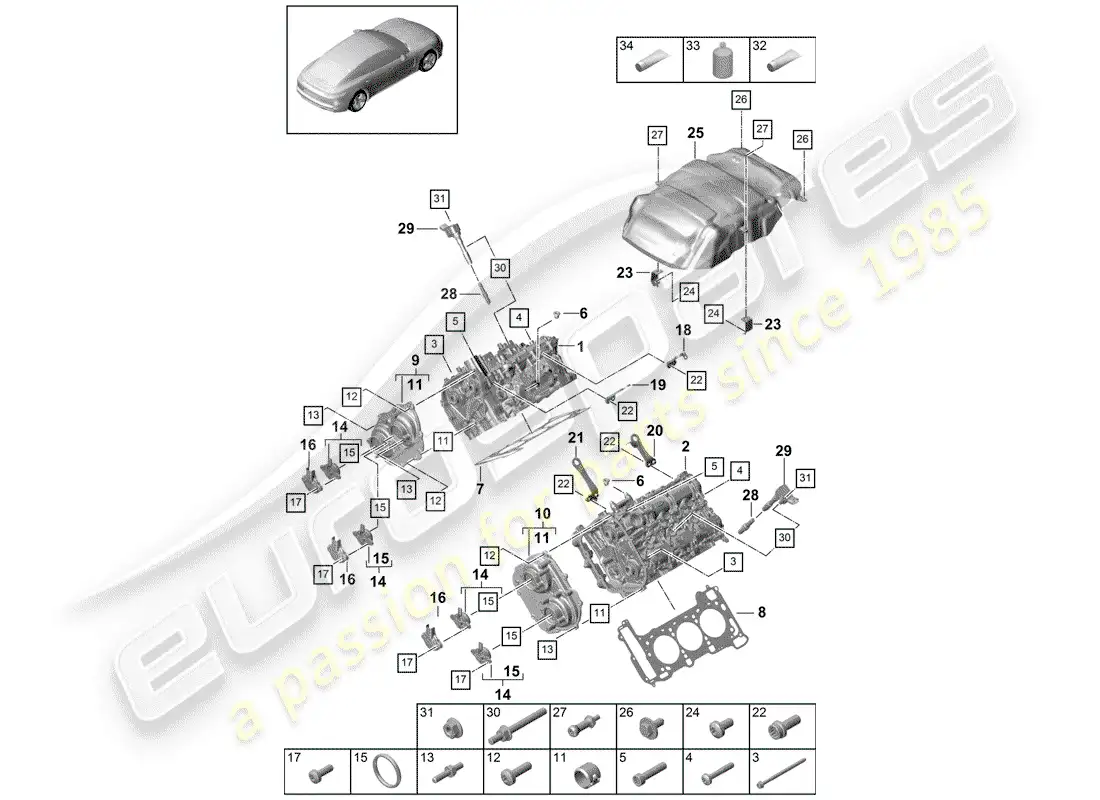 porsche 2017 (panamera 971-1) cabeza de cilindro diagrama de piezas