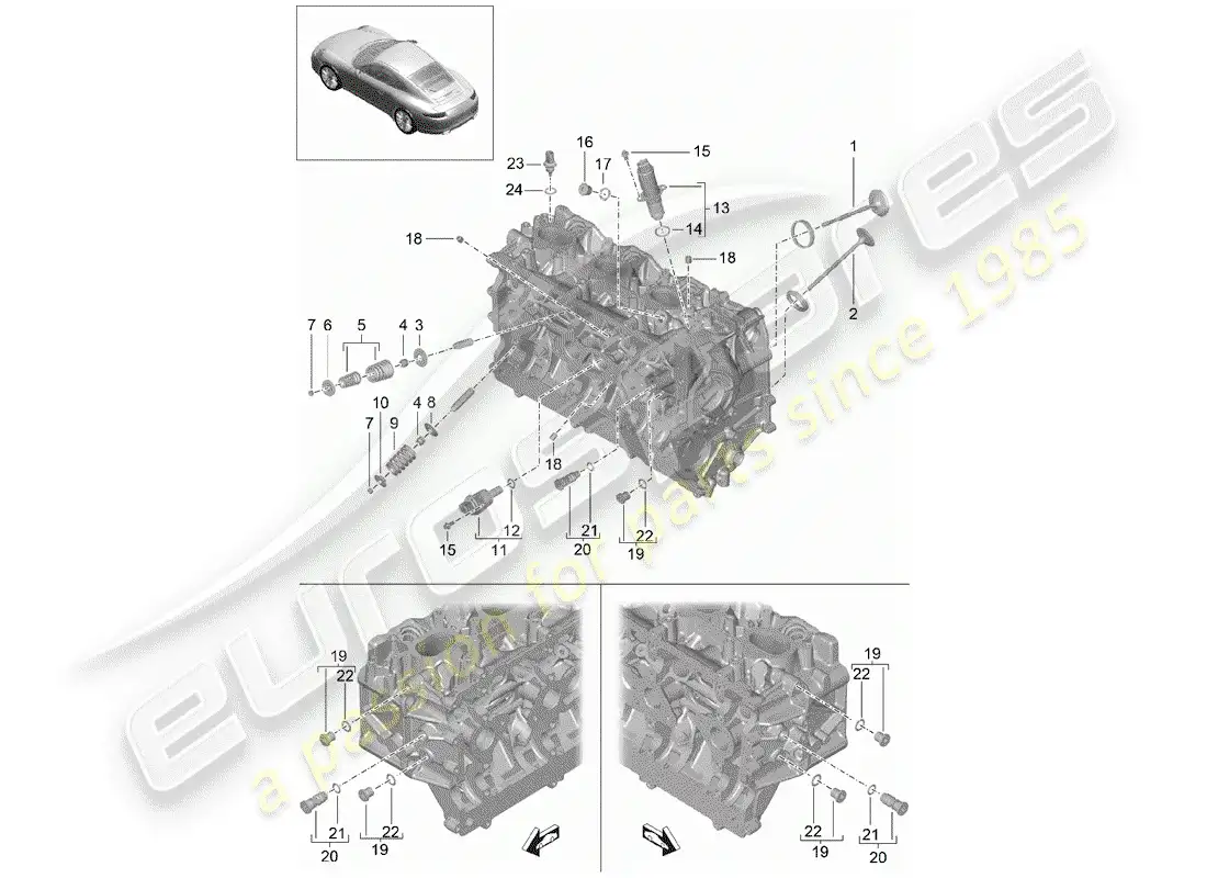 porsche 2014 (991-1) cabeza de cilindro diagrama de piezas