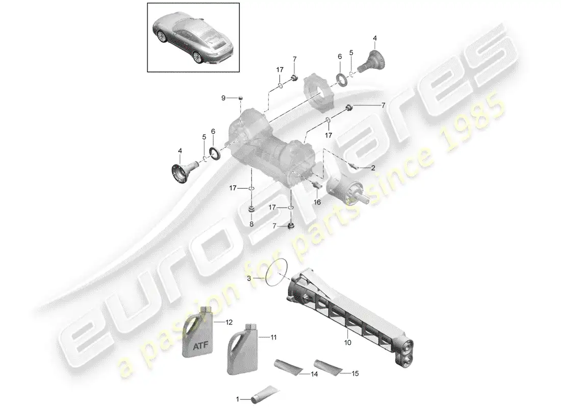 porsche 2017 (991-2) diferencial del eje delantero diagrama de piezas