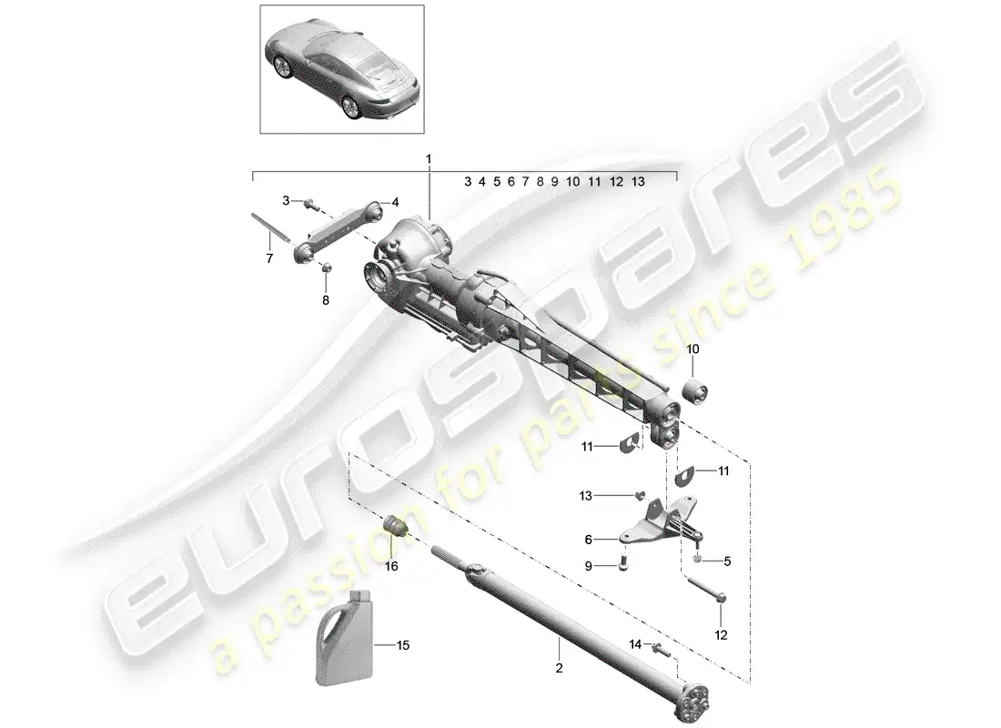 porsche 2012 (991-1) diferencial del eje delantero diagrama de piezas