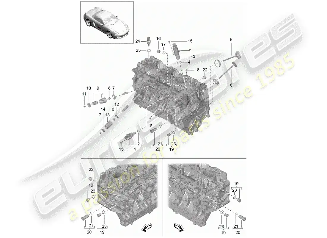 porsche 2016 (981 boxster) cabeza de cilindro diagrama de piezas