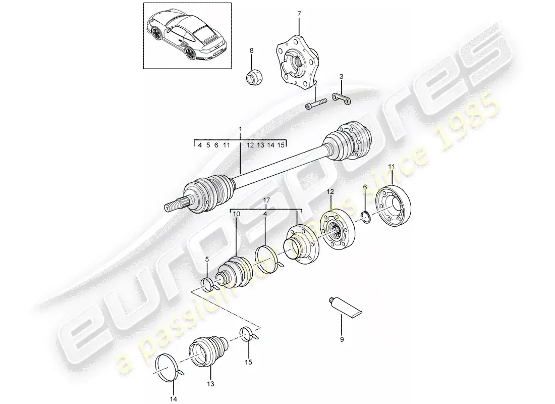 porsche 2013 (997-2 turbo / gt2 rs) eje de accionamiento diagrama de piezas