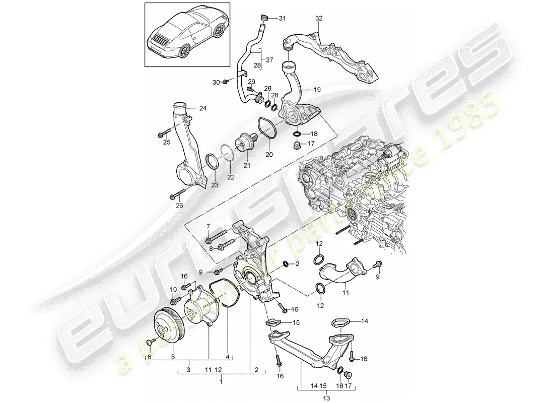 porsche 2010 (997-2) bomba de agua diagrama de piezas