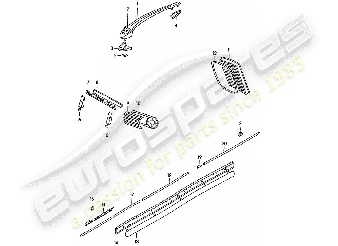 porsche 1950 (356/356a) accesorios decorativos diagrama de piezas