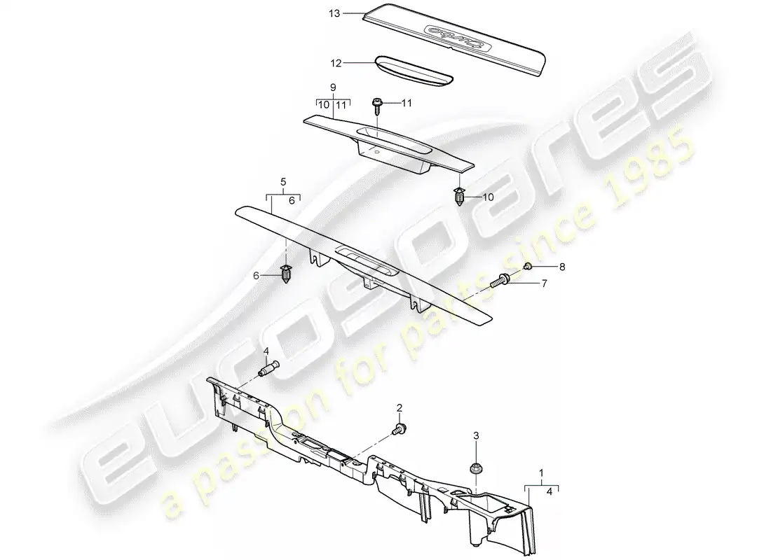 porsche 2011 (997-2 turbo / gt2 rs) diagrama de piezas del revestimiento