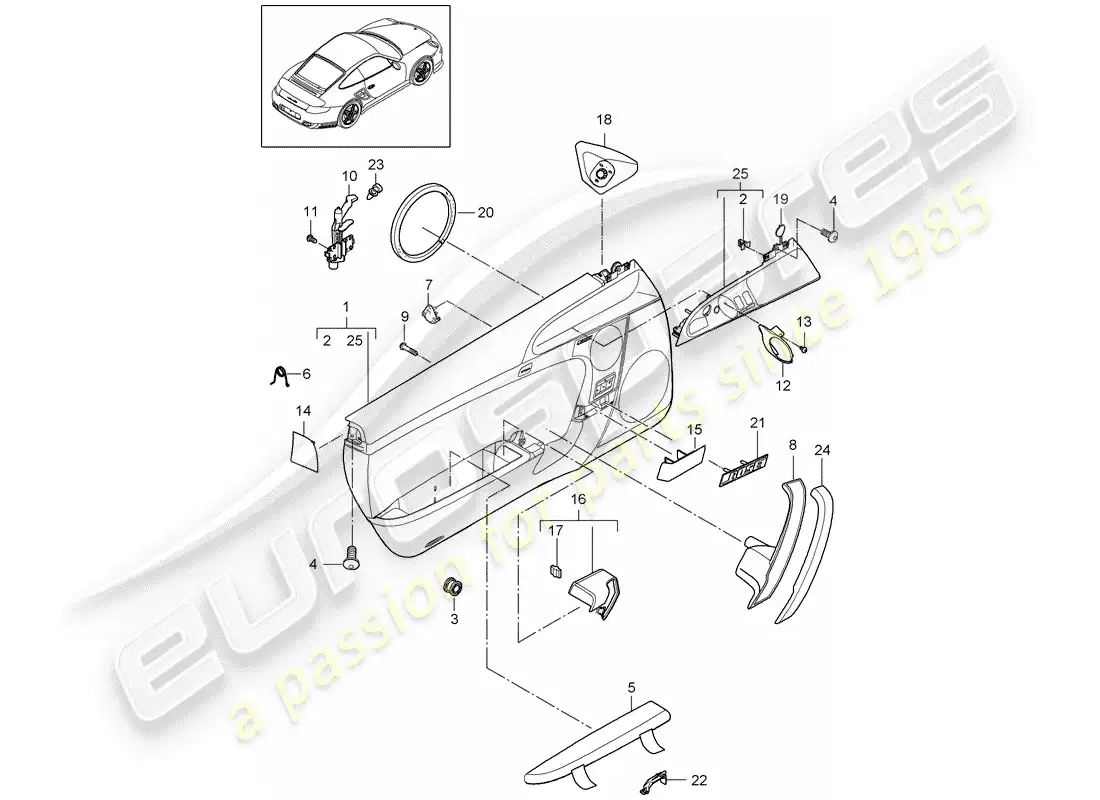 porsche 2013 (997-2 turbo / gt2 rs) panel de la puerta diagrama de piezas