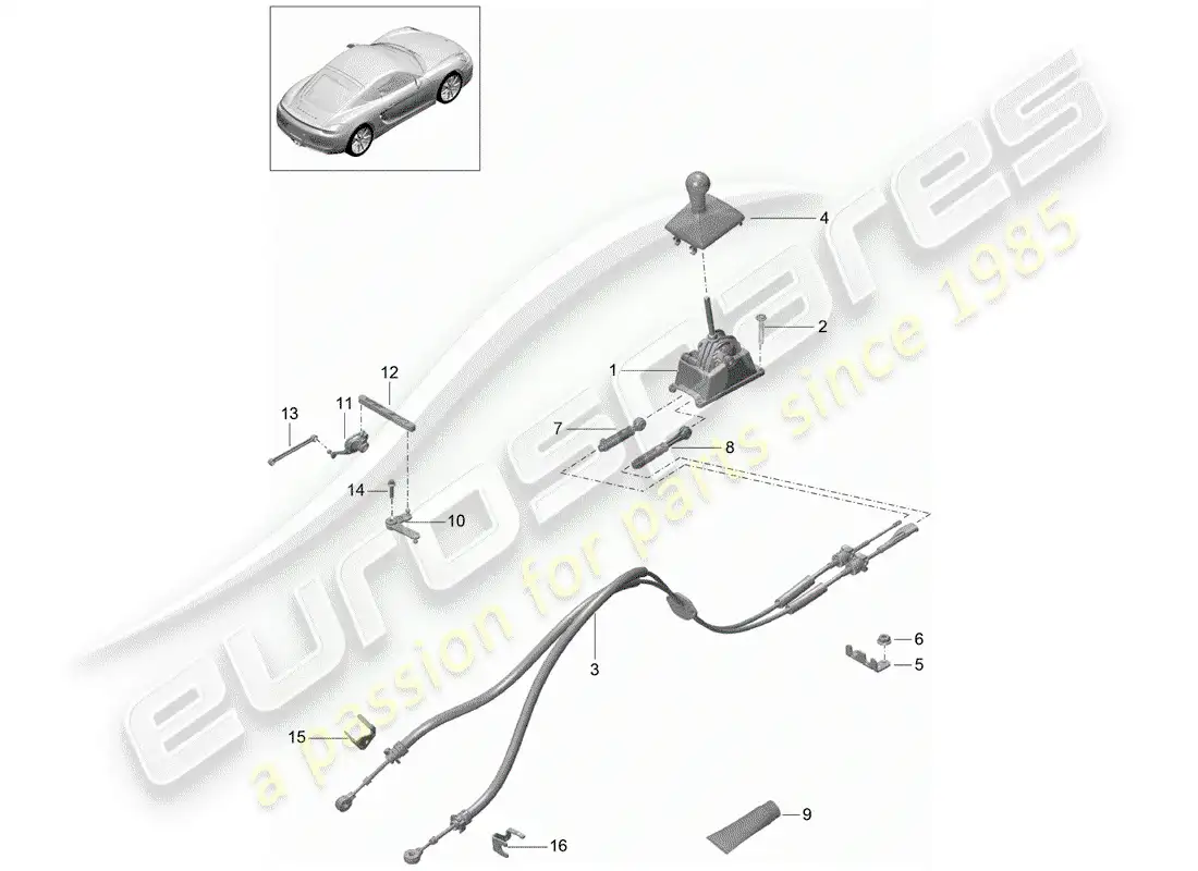 porsche 2016 (981 cayman) control de transmisión diagrama de piezas