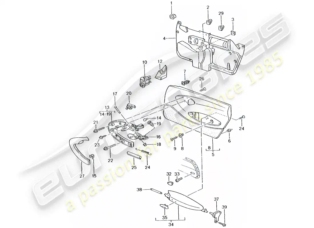 porsche 2004 (996 turbo / gt2) panel de puerta - accesorios diagrama de piezas