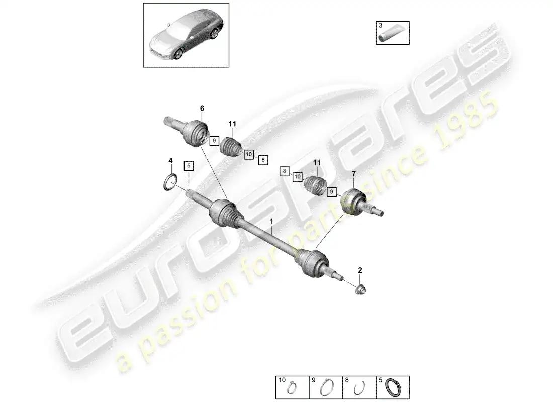 porsche 2019 (panamera 971-1) eje de accionamiento diagrama de piezas