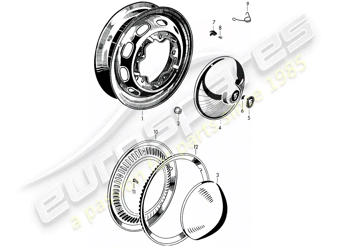 porsche 1959 (356/356a) ruedas diagrama de piezas