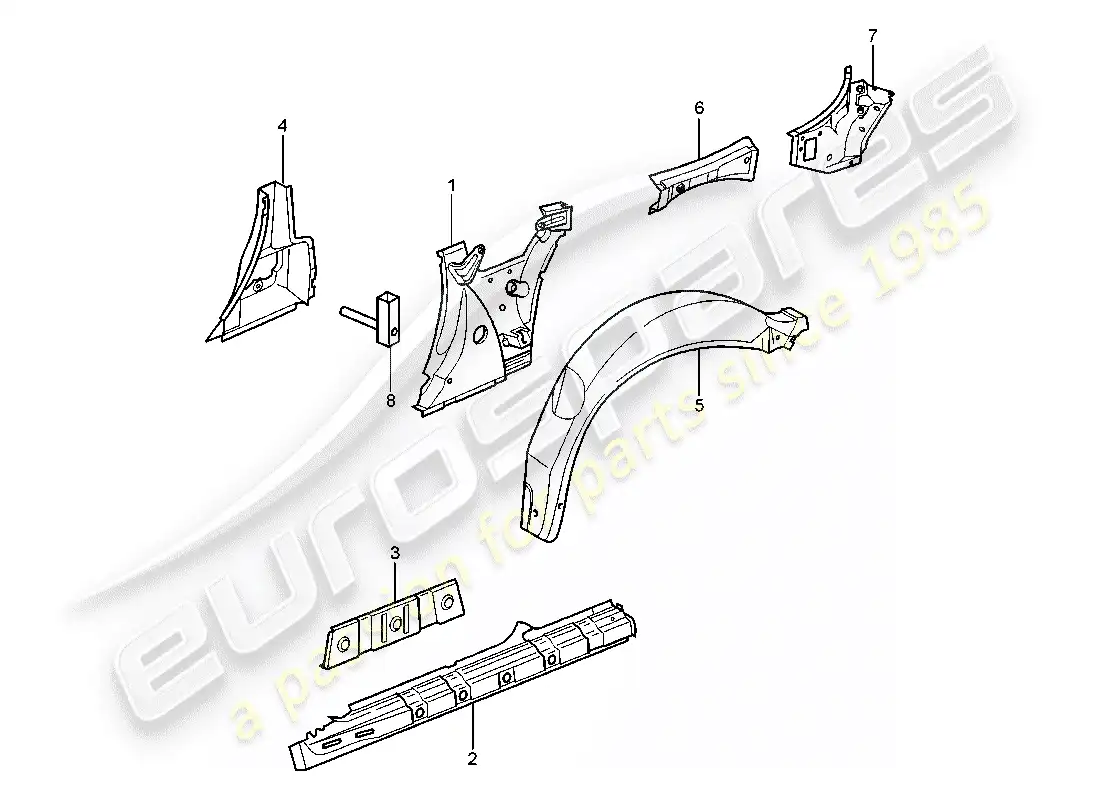 porsche 2004 (996 turbo / gt2) panel lateral diagrama de piezas