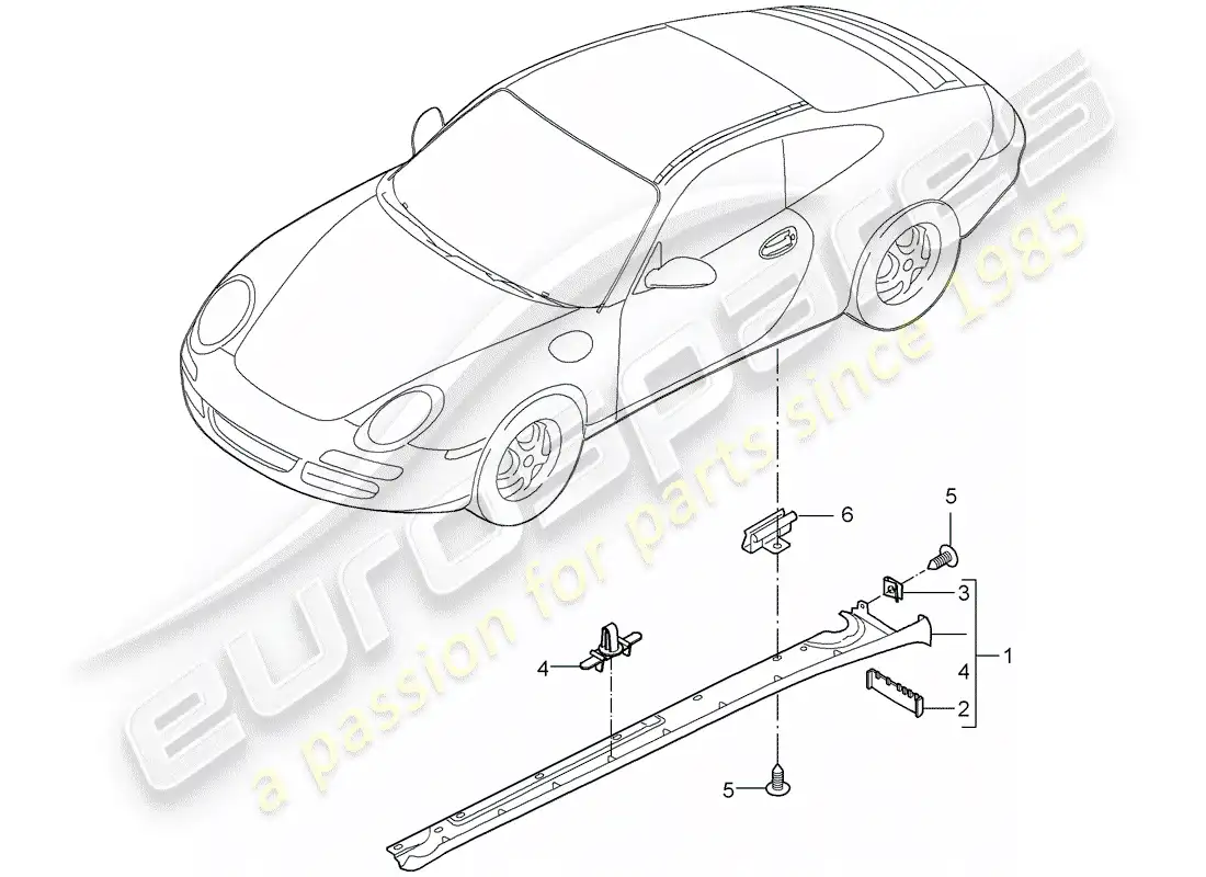 porsche 2005 (997-1) moldura de larguero diagrama de piezas