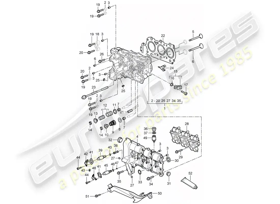 porsche 2007 (987 cayman) cabeza de cilindro diagrama de piezas