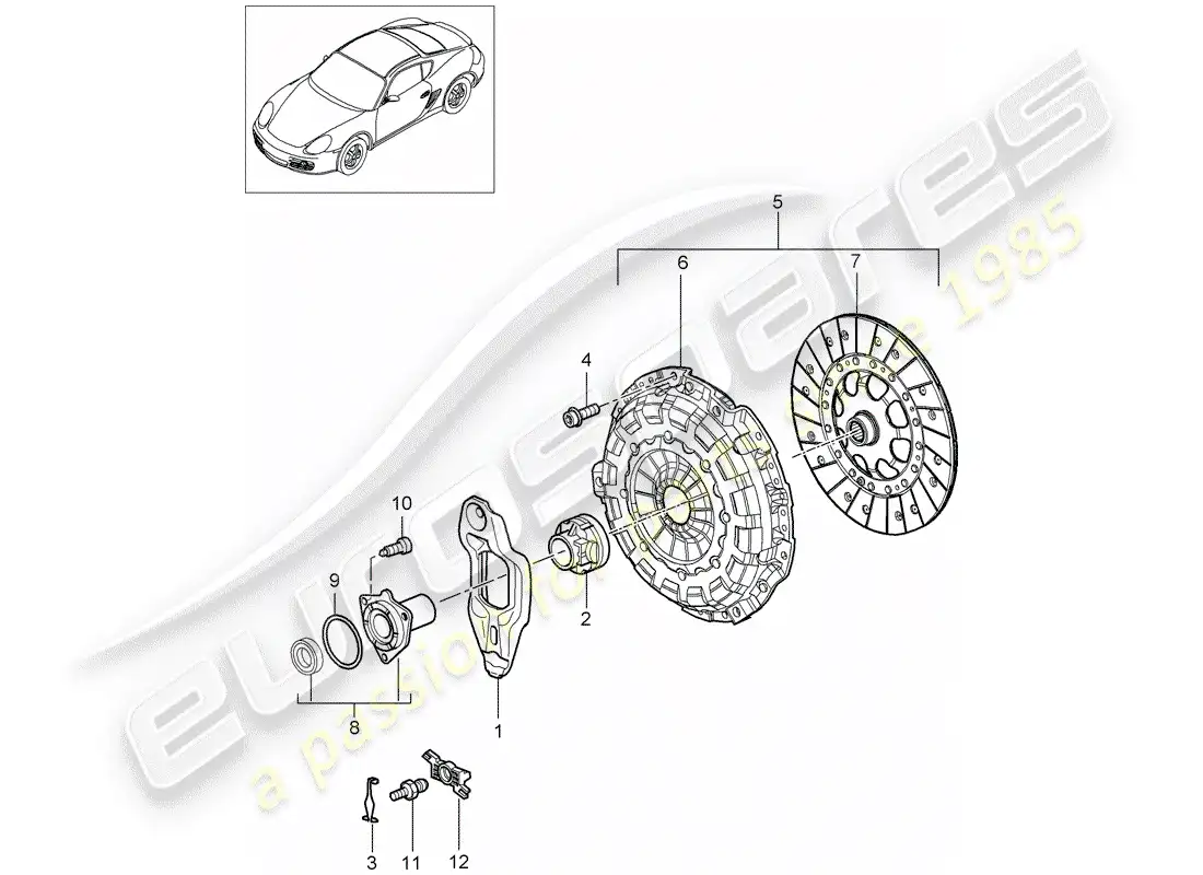 porsche 2007 (987 cayman) embrague diagrama de piezas