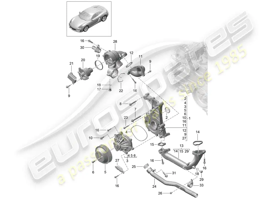 porsche 2016 (981 cayman) bomba de agua diagrama de piezas