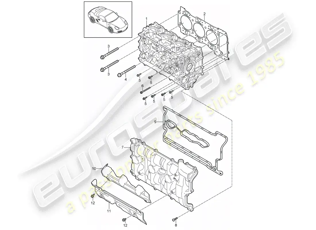 porsche 2012 (987 boxster) cabeza de cilindro diagrama de piezas