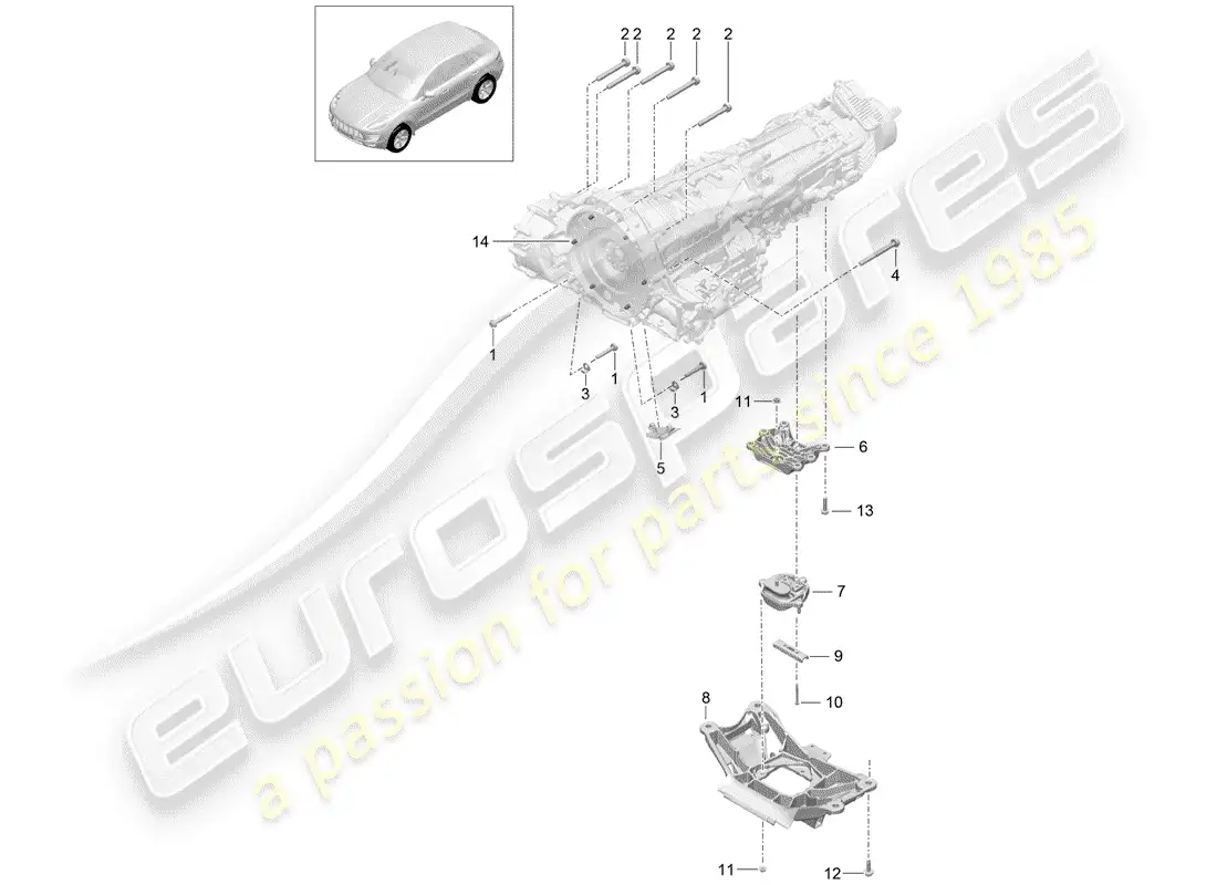 porsche 2018 (macan) piezas de montaje para motor y diagrama de piezas