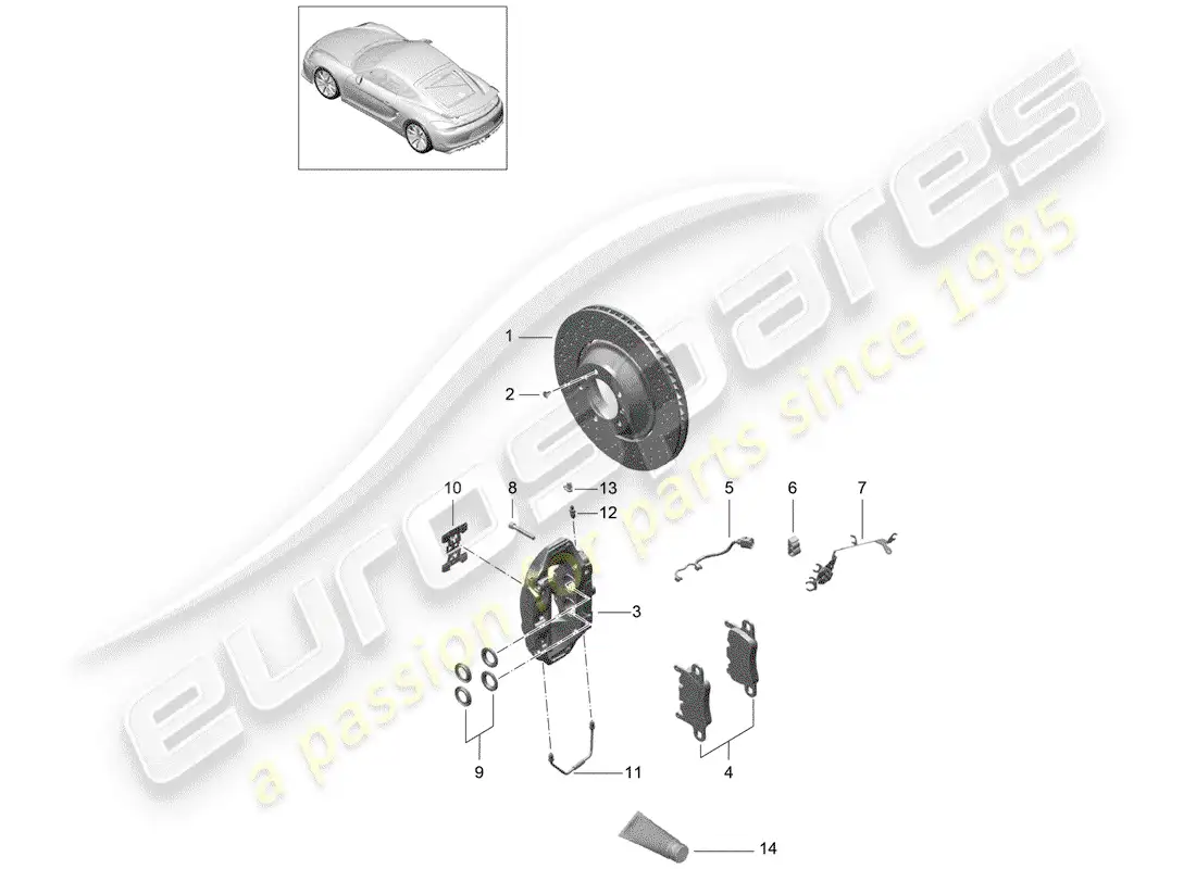 porsche 2016 (981 cayman gt4) frenos de disco diagrama de piezas
