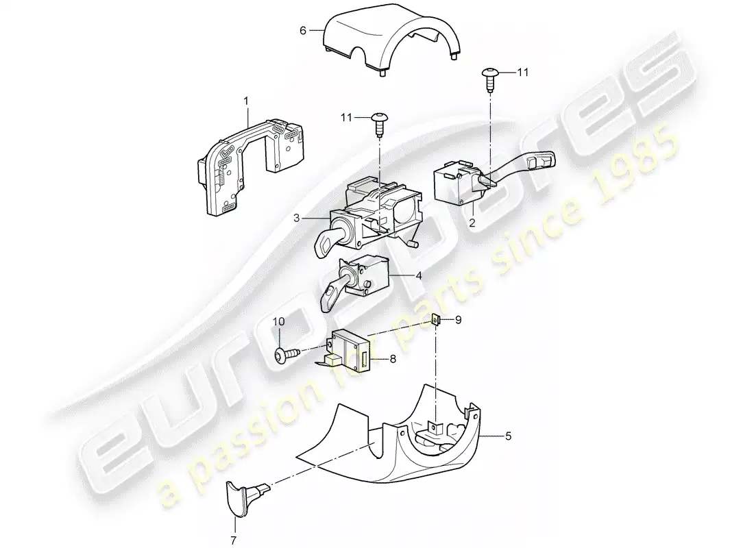 porsche 2007 (cayenne e1 9pa) interruptor de la columna de dirección diagrama de piezas
