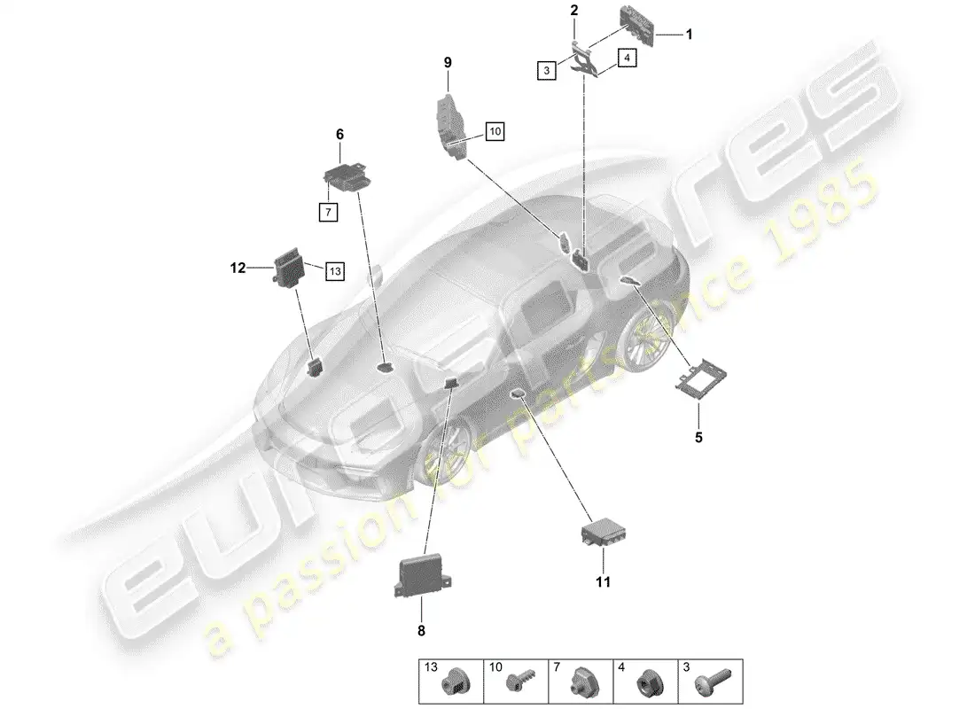 porsche 2019 (718 boxster spyder) unidades de control diagrama de piezas