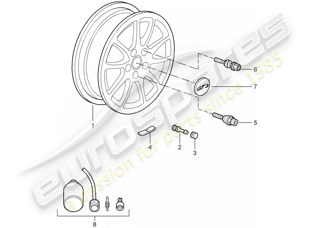 porsche 2007 (997-1 gt3) ruedas diagrama de piezas