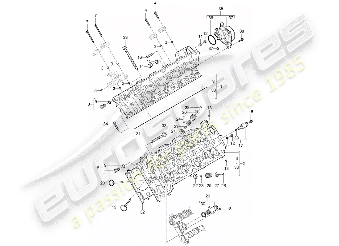 porsche 2009 (cayenne e1 9pa) cabeza de cilindro diagrama de piezas