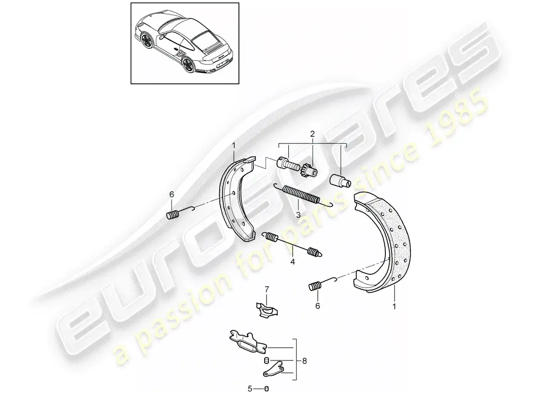 porsche 2011 (997-2 turbo / gt2 rs) diagrama de piezas del freno de mano