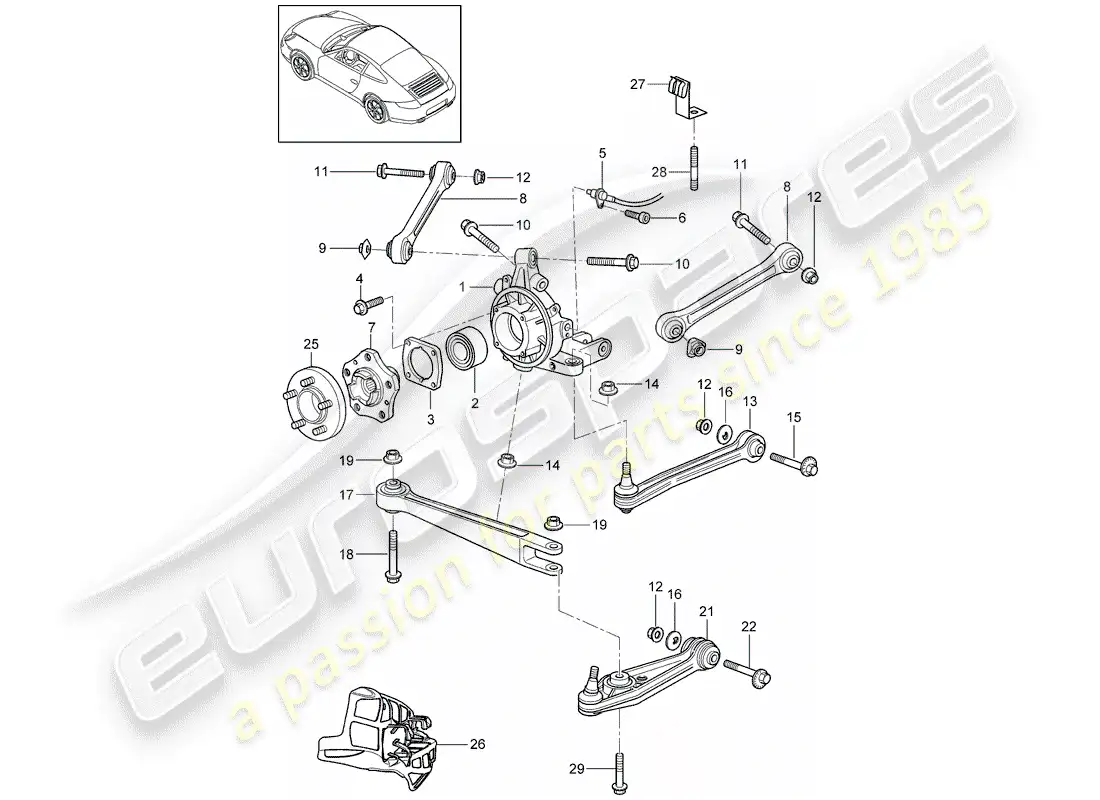 porsche 2011 (997-2) eje posterior diagrama de piezas
