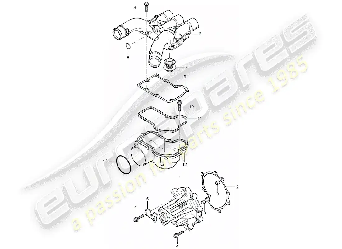 porsche 2004 (cayenne e1 9pa) bomba de agua diagrama de piezas