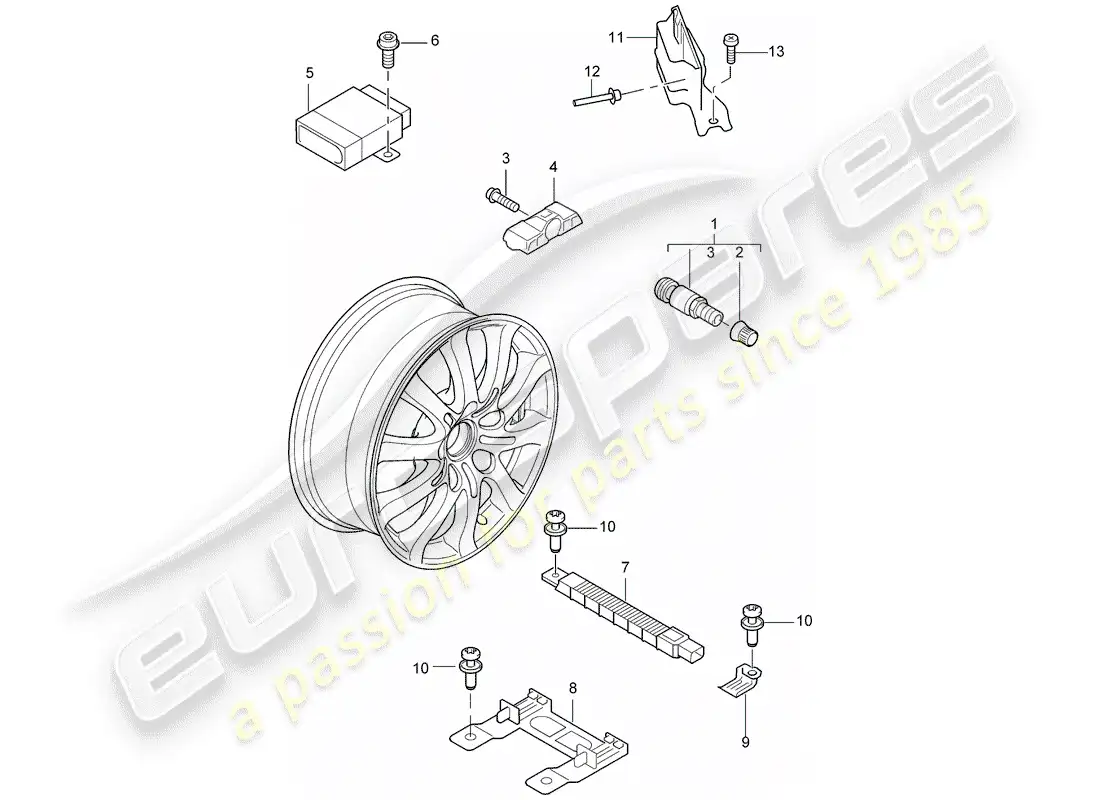 porsche 2004 (cayenne e1 9pa) sistema de control de presión de neumáticos diagrama de piezas
