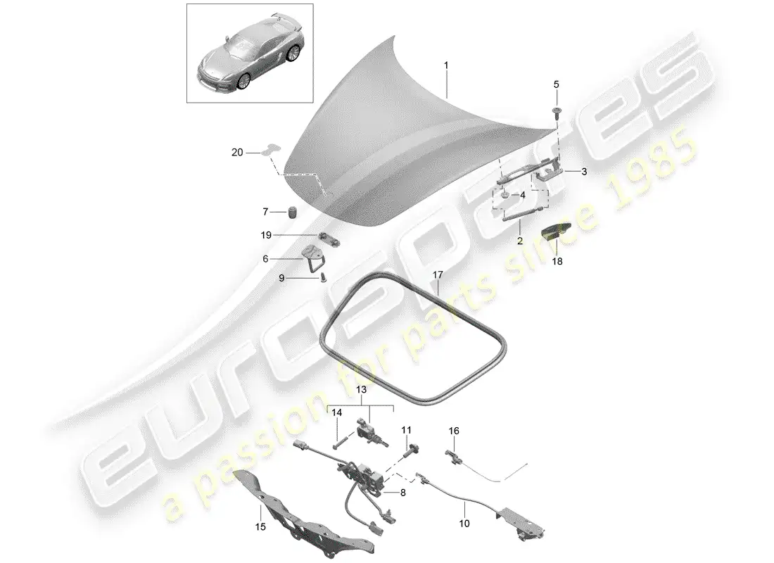 porsche 2016 (981 cayman gt4) diagrama de piezas de la cubierta