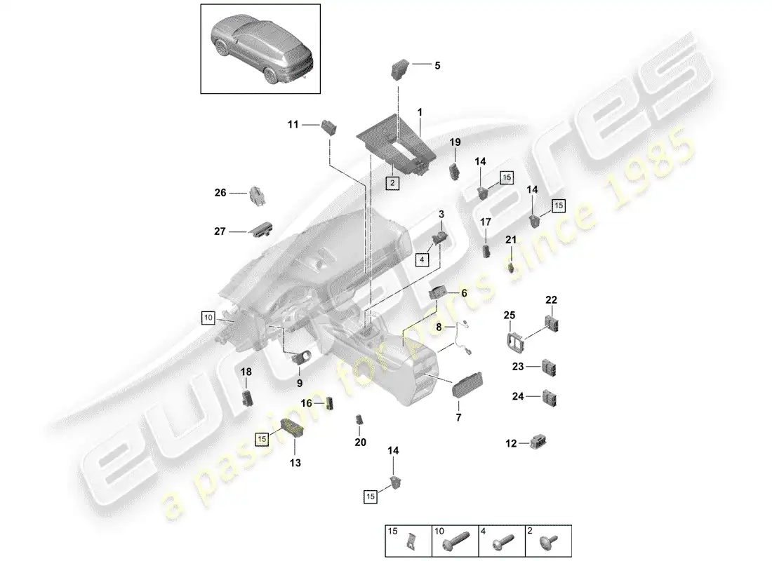 porsche 2020 (cayenne e3 9ya/9yb) switch diagrama de piezas