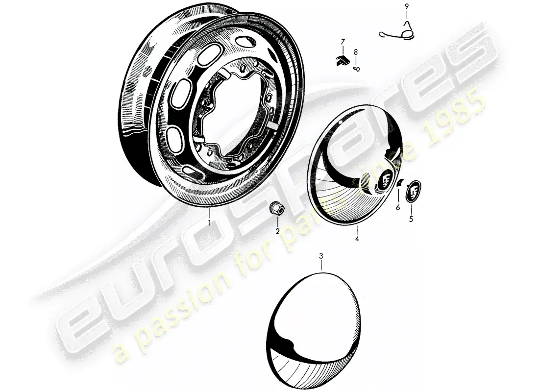 porsche 1963 (356b/356c) ruedas diagrama de piezas