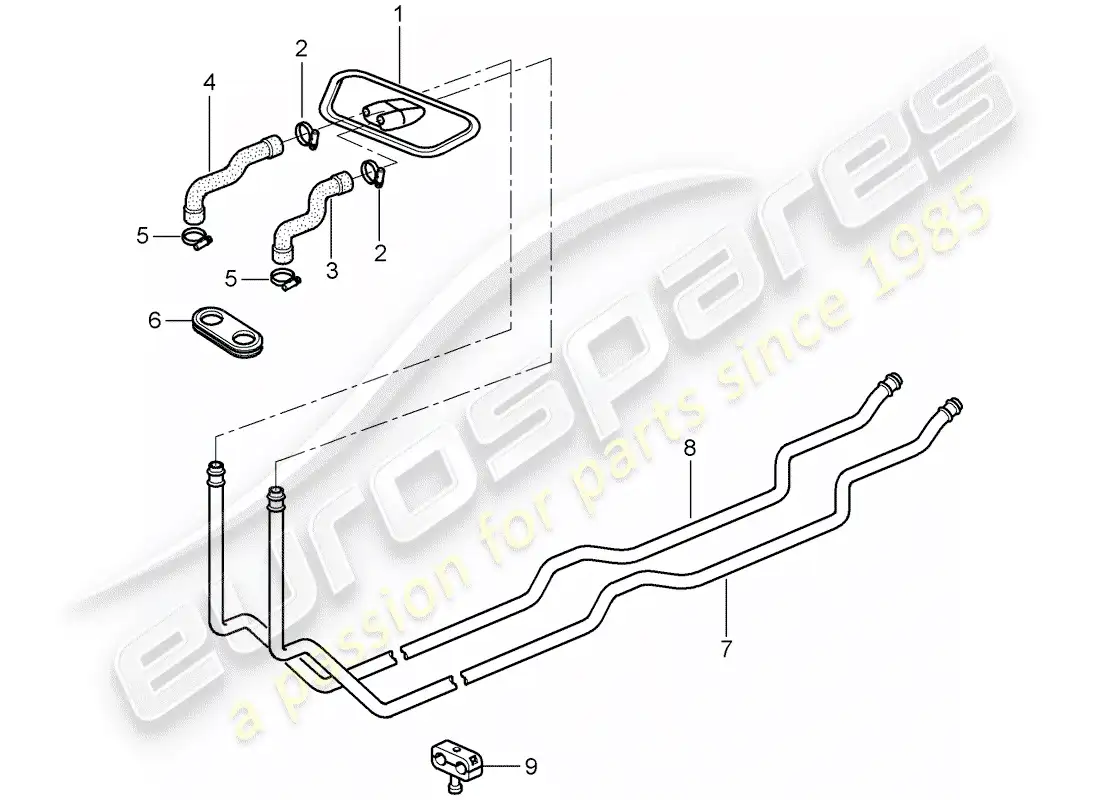 porsche 2001 (986 boxster) calentador - tubo de suministro - línea de retorno diagrama de piezas
