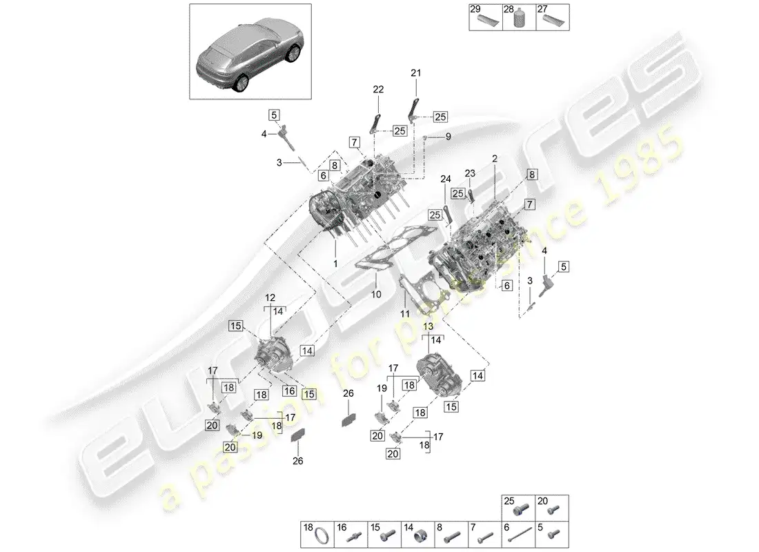 porsche 2019 (macan) cabeza de cilindro diagrama de piezas