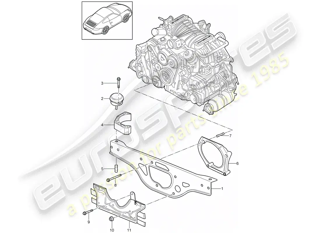porsche 2012 (997-2) suspensión del motor diagrama de piezas