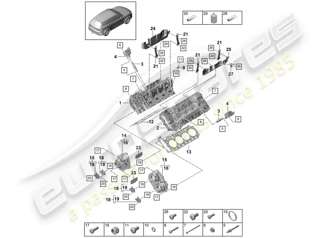 porsche 2019 (cayenne e3 9ya/9yb) cabeza de cilindro diagrama de piezas