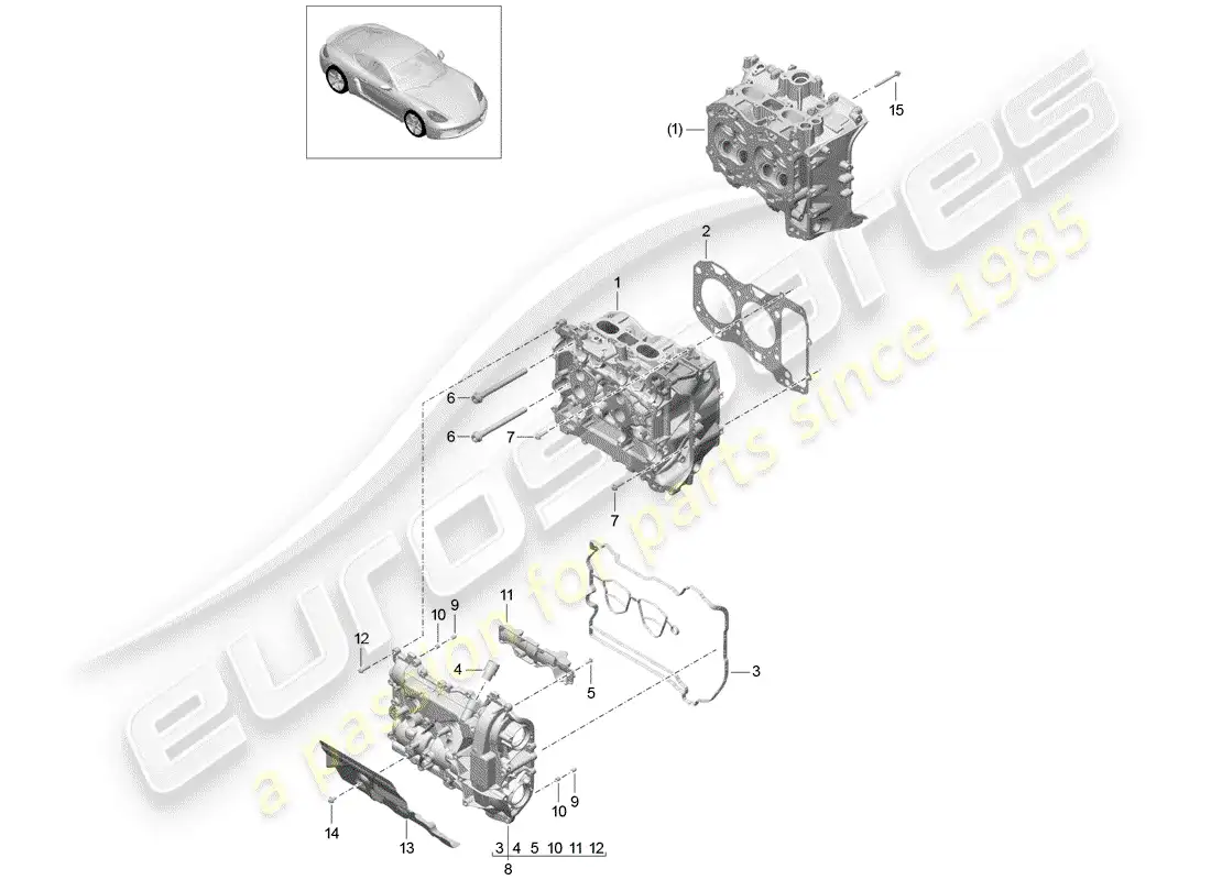 porsche 2018 (718 cayman) cabeza de cilindro diagrama de piezas