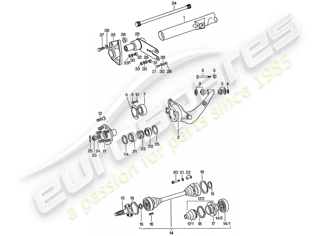porsche 1975 (911) eje posterior diagrama de piezas
