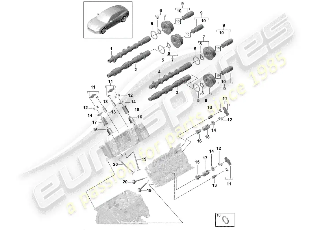 porsche 2020 (panamera 971-1) árbol de levas, válvulas diagrama de piezas