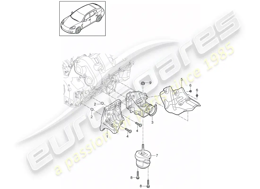 porsche 2016 (panamera 970) suspensión del motor diagrama de piezas