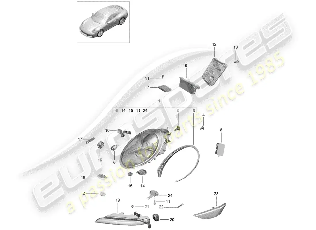 porsche 2020 (991-2) lámpara de cabeza diagrama de piezas