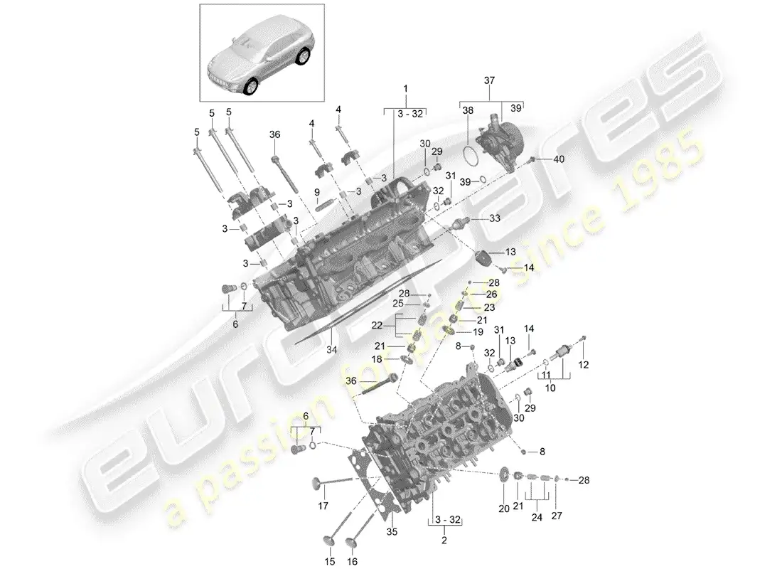 porsche 2017 (macan) cabeza de cilindro diagrama de piezas