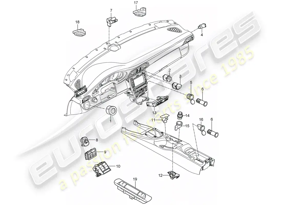 porsche 2011 (997-2 turbo / gt2 rs) diagrama de piezas del interruptor