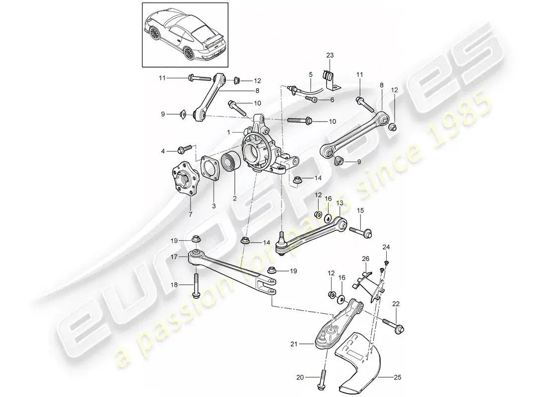 porsche 2008 (997-1 gt3) eje posterior diagrama de piezas