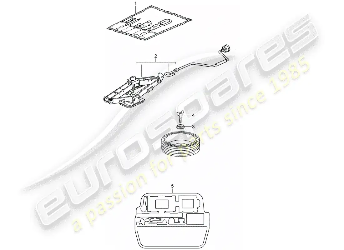 porsche 2004 (996 turbo / gt2) herramienta - gato - extintor de fuego diagrama de piezas